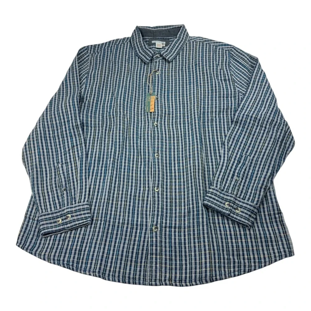 Carbon2Cobalt Mens XXL Blue Plaid Cotton Button Down Shirt 133692 NWT - Picture 2 of 10